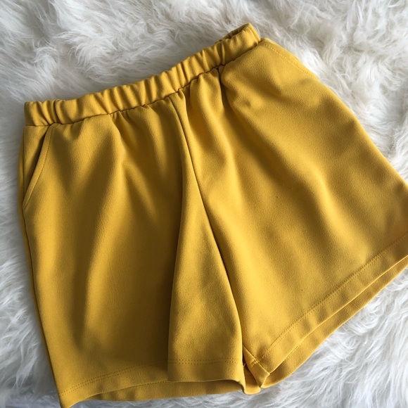 mustard yellow high waisted shorts